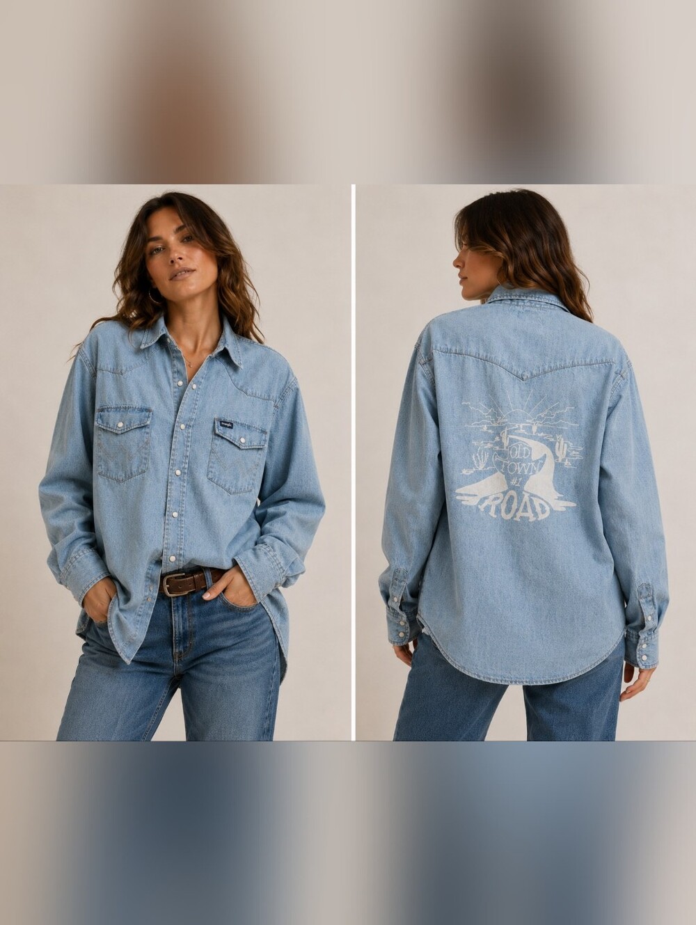 Wrangler Light Blue Denim Western Pearl Snap Lil Nas Limited Release Size L NWT
